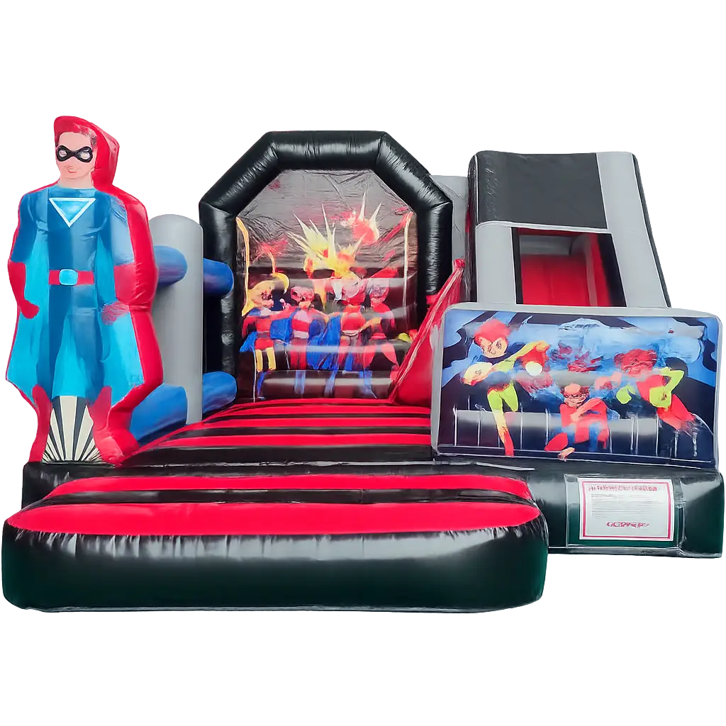 Hüpfburg Superhelden Mottoparty mieten in Wolfenbüttel – Superhelden Hüpfburg mit Rutsche