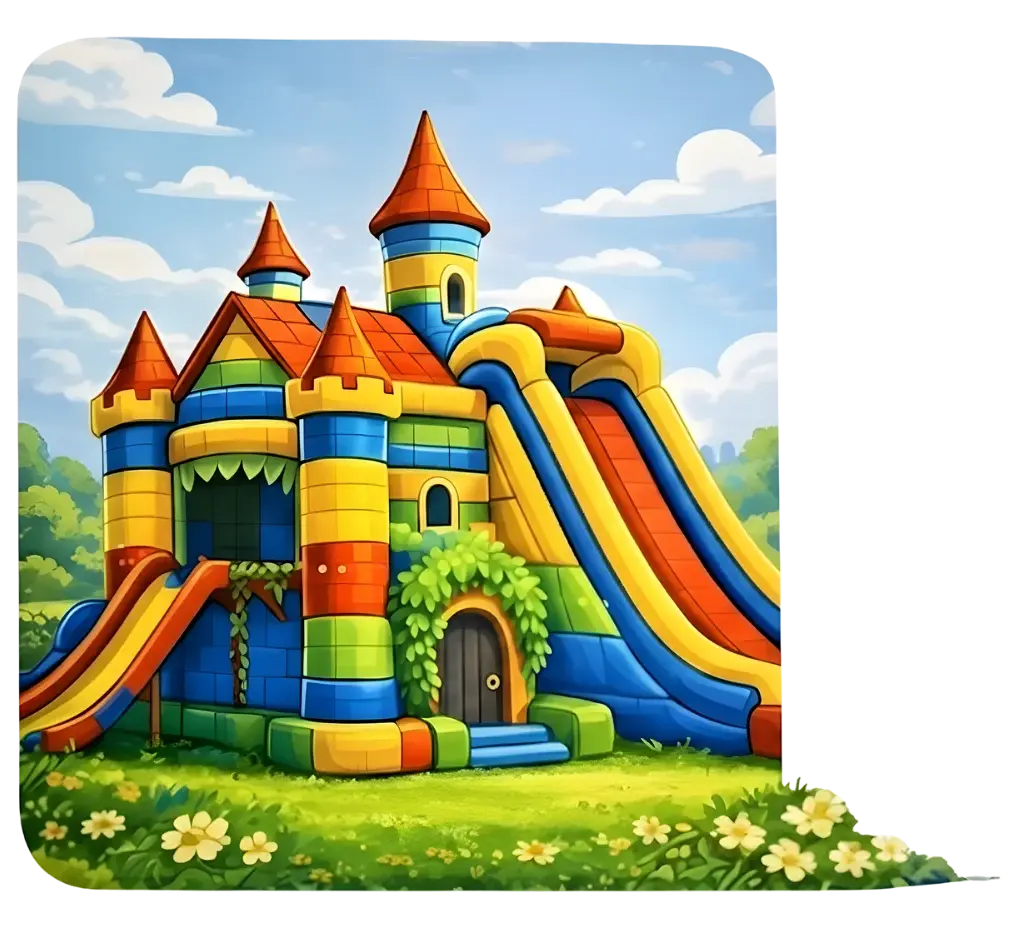 Hüpfburg buntes Schloss Ritterburg mit Rutsche mieten in Braunschweig & Sickte