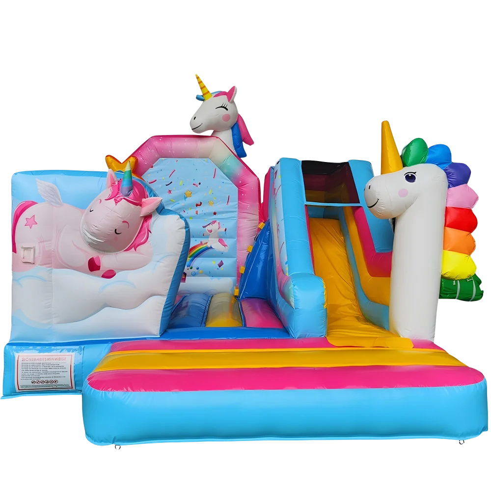 Hüpfburg mieten Königslutter – Einhornland Hüpfburg mit Rutsche bunt