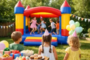 Kindergeburtstag Ideen mit Hüpfburg zuhause