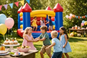 Kindergeburtstag im Garten mit Hüpfburg – Beispiel